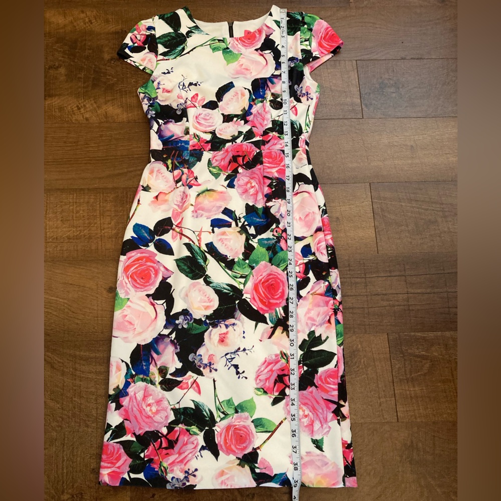 Betsey Johnson Floral Midi Sheath Dress Coquette Cap Sleeve EUC Women’s 2 - Picture 12 of 13